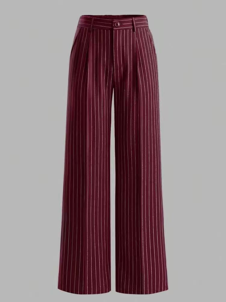 Effortless Wide Leg Trousers for Women with High Waist Pinstripe Flowy Business Casual Style