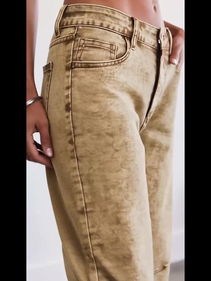 Effortless Relaxed Khaki Barrel Jeans for Women with High Waist Curved Leg