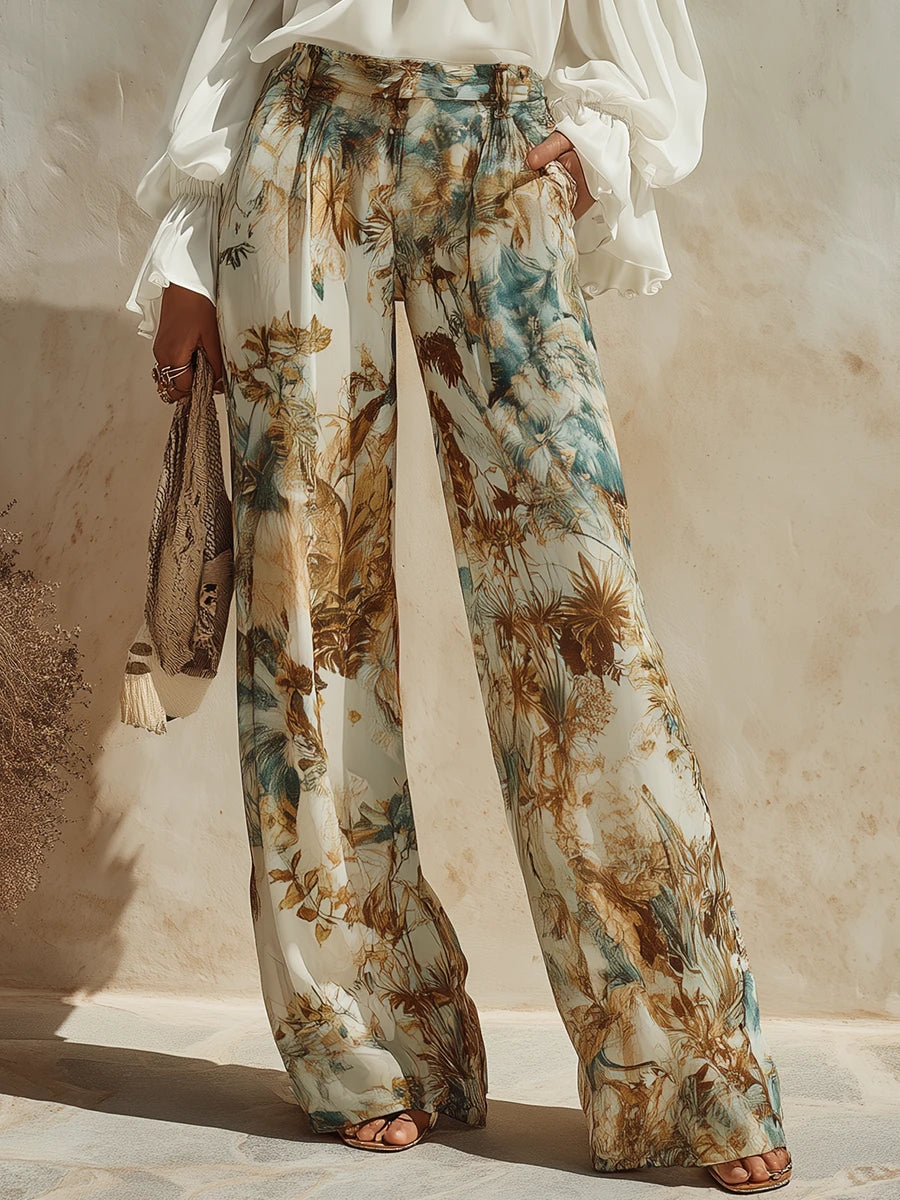 Effortless Two Piece Set for Women with Off the Shoulder Blouse Wide Leg Floral Pants Boho Style