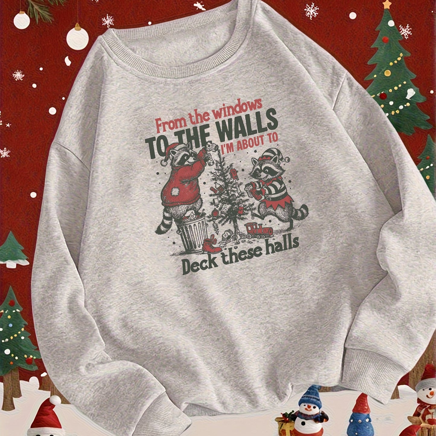 Comfortable Graphic Print Christmas Tacky Sweater for Women with Crew Neck Long Sleeve Oversized Pullover Style