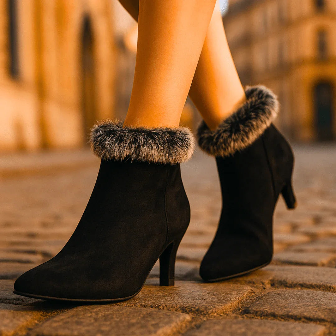 Chic Suede Fur Boots for Women with Pointed Toe Kitten Heel Cozy Winter Style