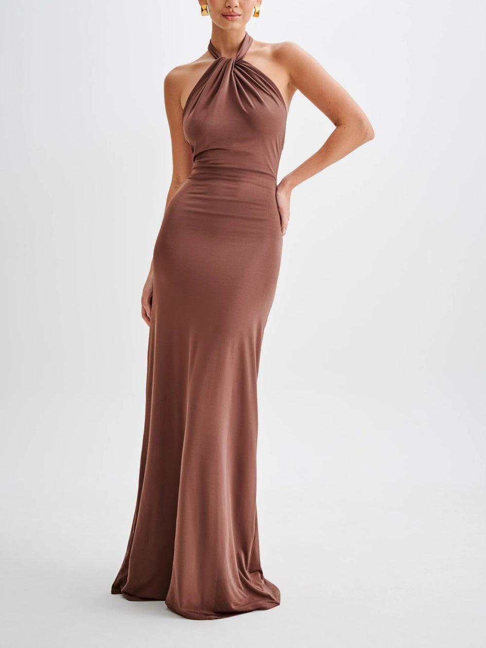 Elegant Slinky Halter Maxi Dress for Formal Wedding Guest Style
