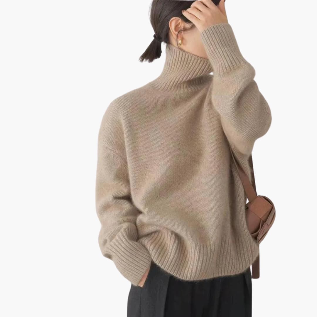 Comfortable Ribbed Turtleneck Sweater for Women with High Neck Long Sleeve Oversized Cozy Knit Style