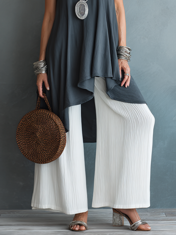 Effortless Gray Sleeveless Tunic for Women with High Low Hem Flowy Draped Style