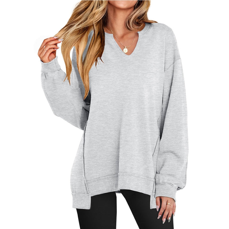 Effortless Tunic Top for Women with V Neck Long Sleeve Oversized Relaxed Style