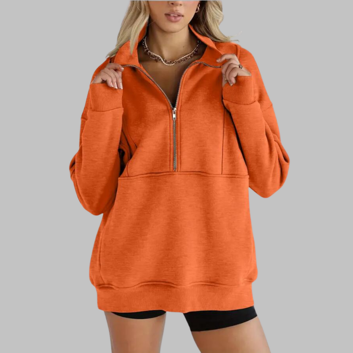 Cozy Oversized Sweatshirt for Women with Half Zip Collar Long Sleeve Pullover Relaxed Style