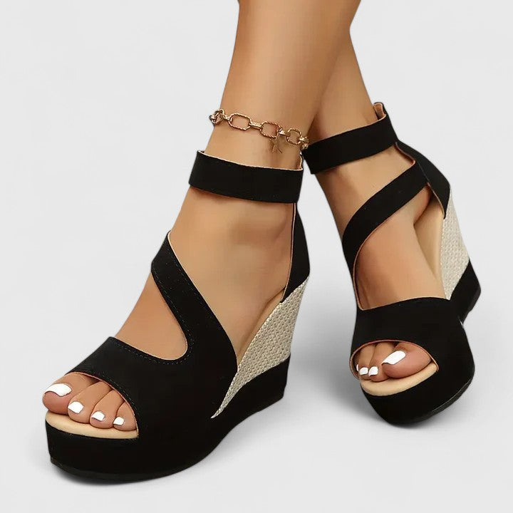 Comfortable Black Orthopedic Wedge Sandals for Women with Ankle Strap Espadrille Platform Open Toe Style