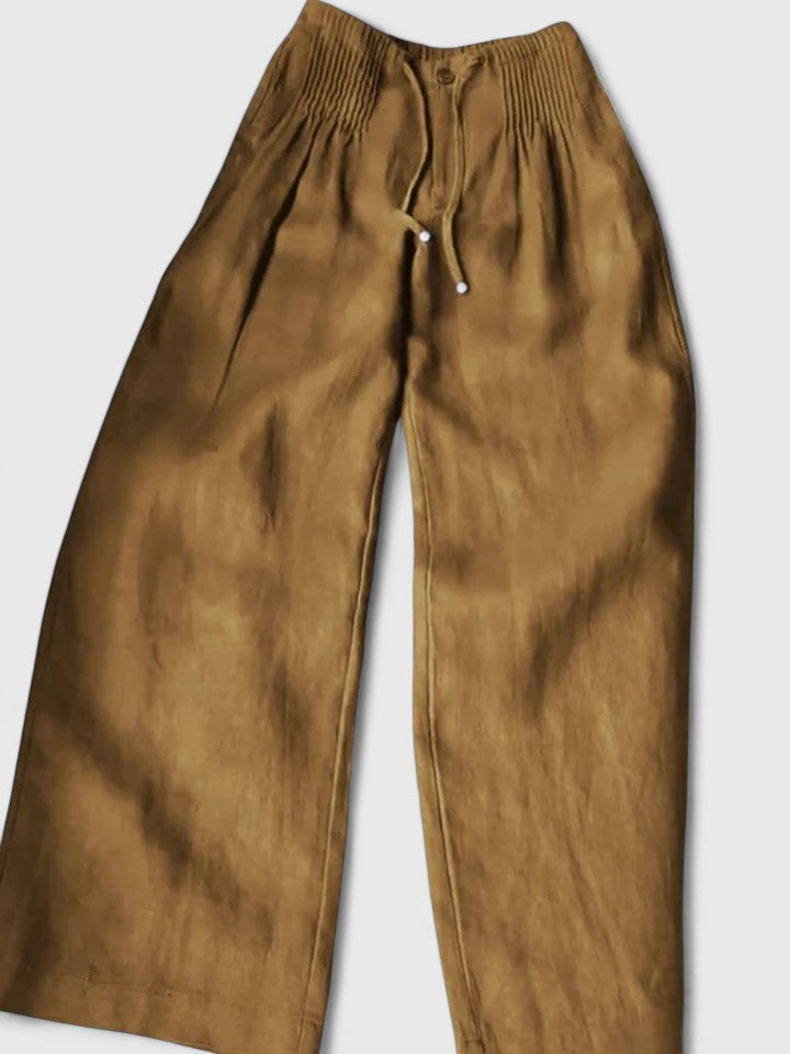 Effortless Linen Wide Leg Pants for Women with Smocked Drawstring High Waist Pleated Front Casual Style