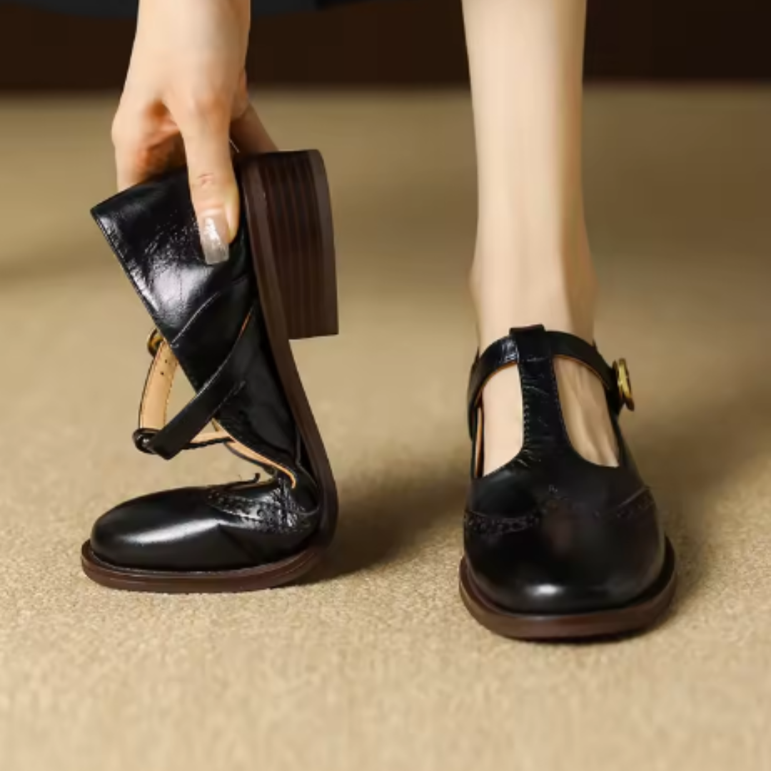Elegant Mary Jane Shoes for Women with Buckle Strap Block Heel Round Toe Style
