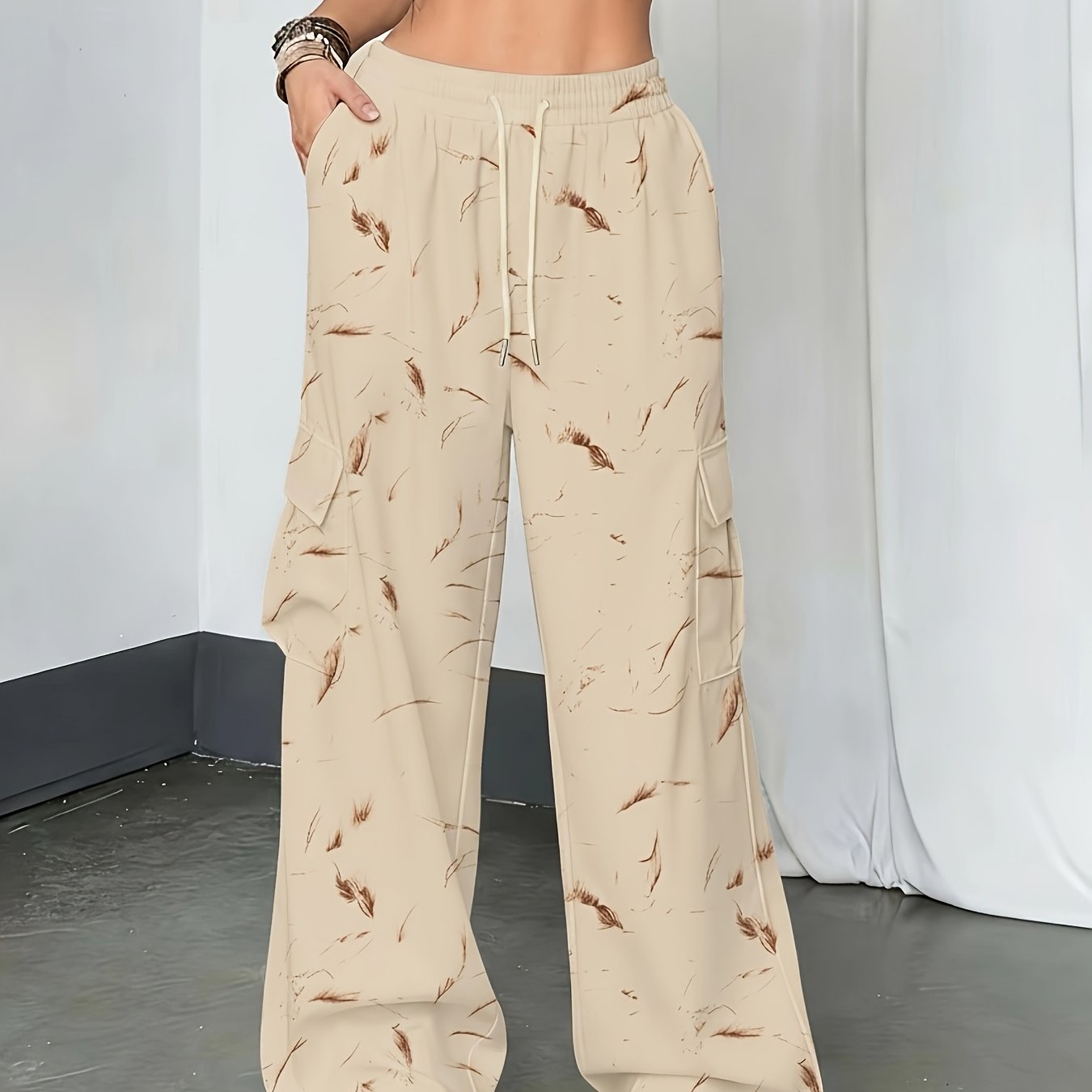 Effortless Khaki Pants for Women with Wide Leg Drawstring Waist Utility Pockets