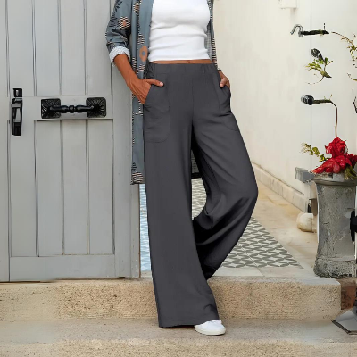 Effortless Wide Leg Pants for Women with High Waist Pocket Relaxed Flowing Casual Style