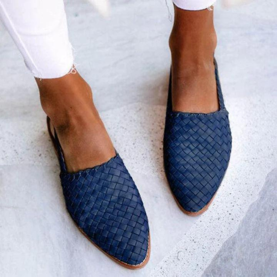 Comfortable Woven Mules for Women with Pointed Toe Slip On Backless Loafer Style