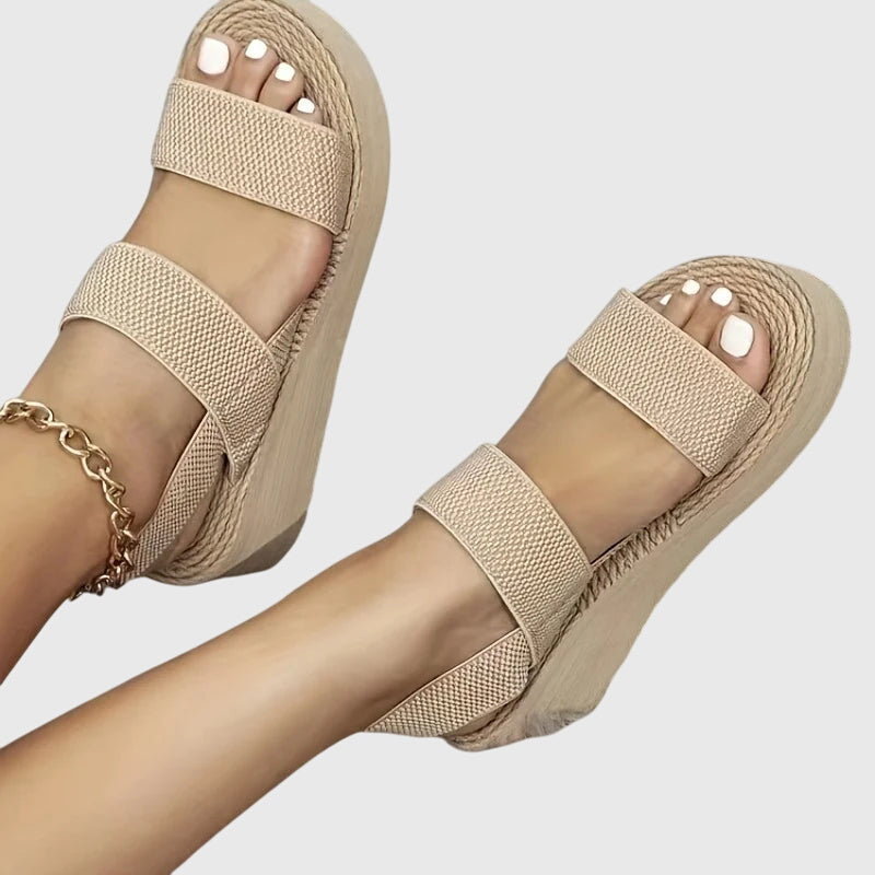 Comfortable Orthopedic Sandals for Women with Double Elastic Strap Espadrille Platform Open Toe Casual Style