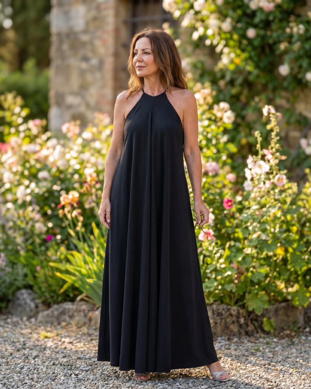 Elegant Navy Cocktail Dress for Women with High Neck Sleeveless Draped Open Back Style