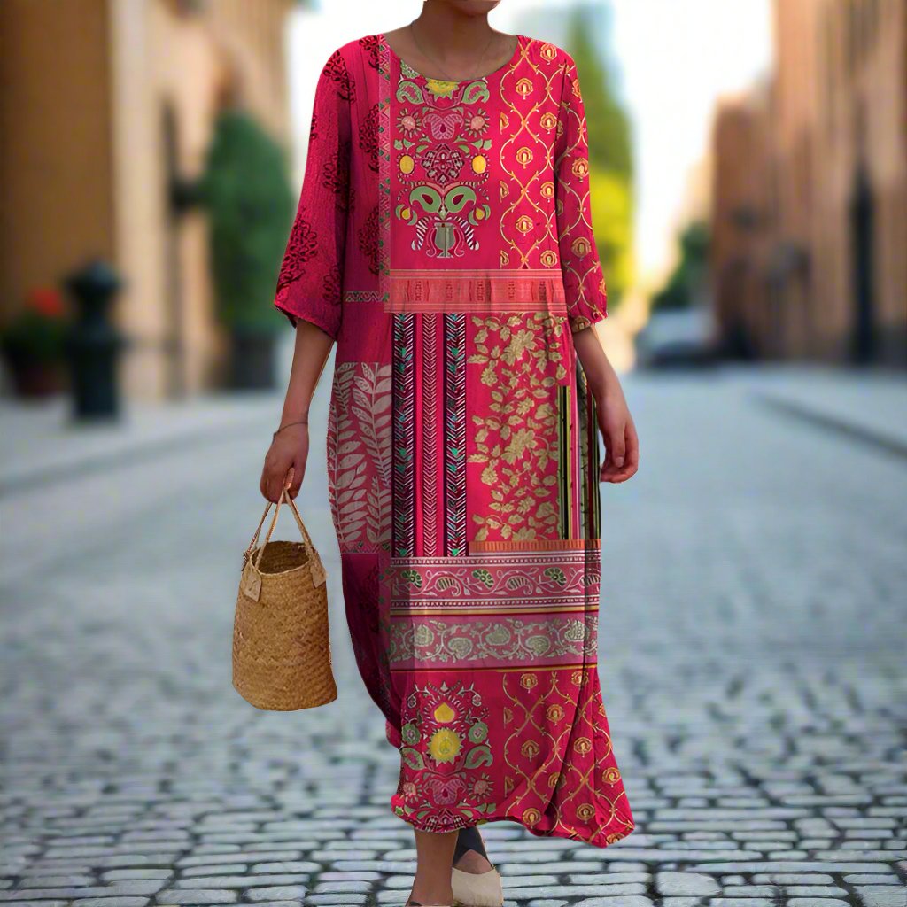 Caroline | Elegant Red Maxi Dress for Women in Boho Casual Style