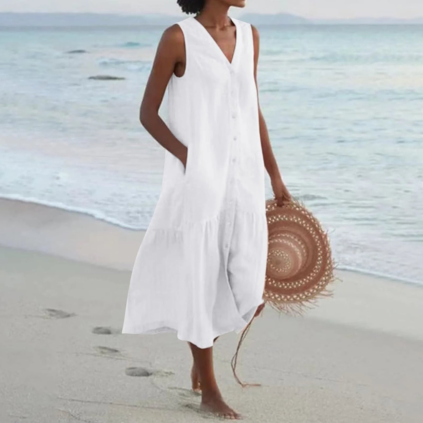 Sabrina | Elegant White Sundress for Women in Casual Midi Style