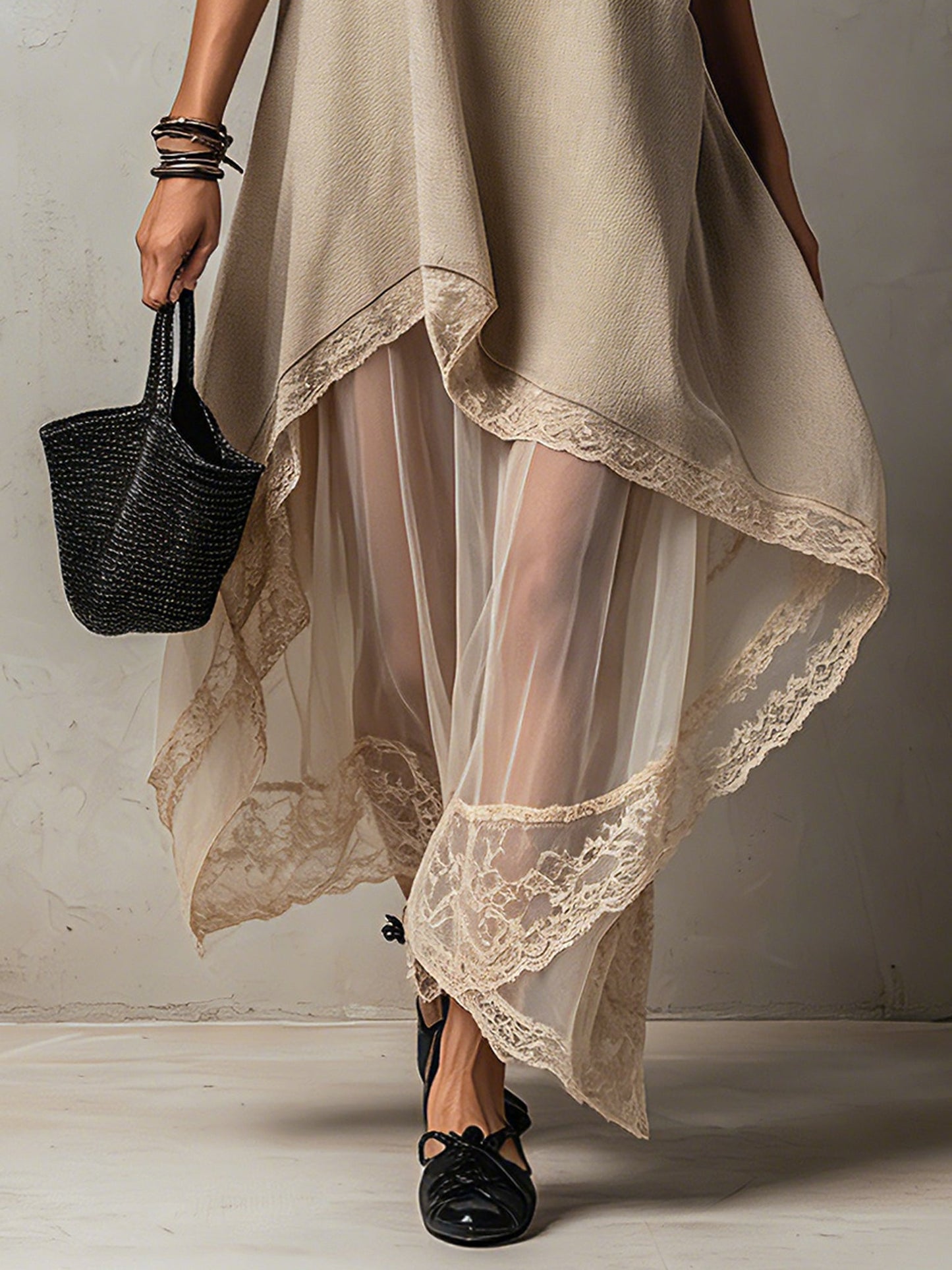 Effortless Light Khaki Linen Maxi Dress for Women with Sleeveless Layered High Low Hem