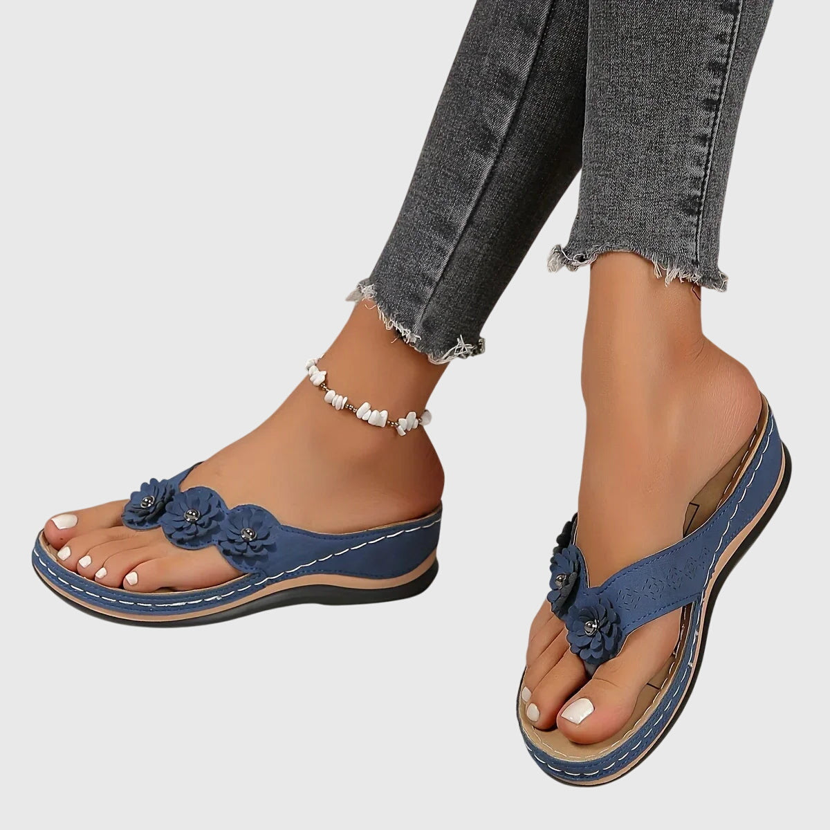 Comfortable Wedge Sandals for Women with Floral Strap Flip Flop Style
