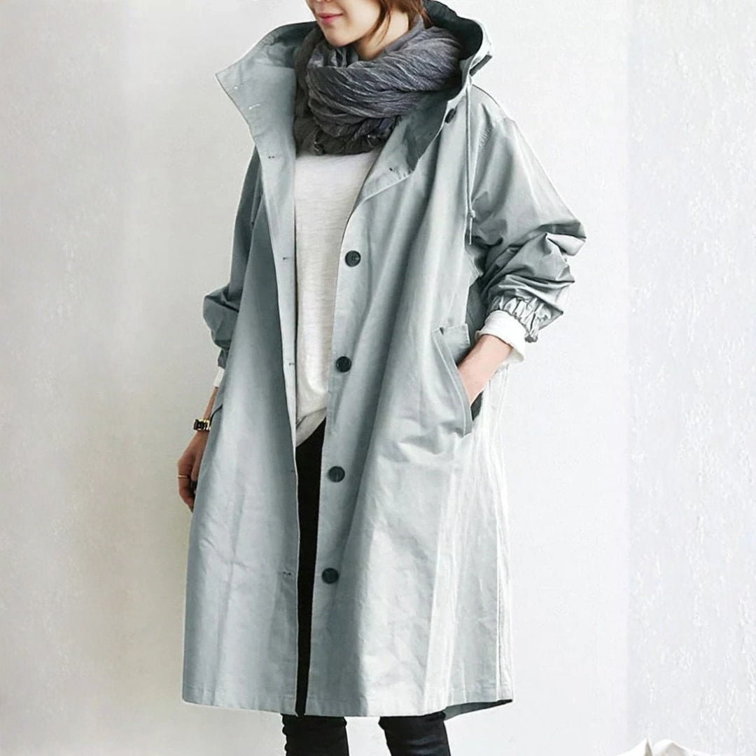 Effortless Oversized Trench Coat for Women with Hooded Long Sleeve Button Front Longline Style
