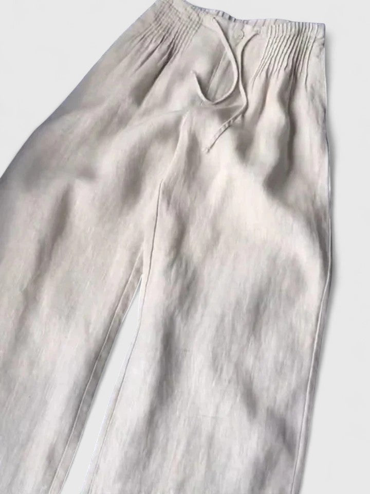 Effortless Linen Wide Leg Pants for Women with Smocked Drawstring High Waist Pleated Front Casual Style