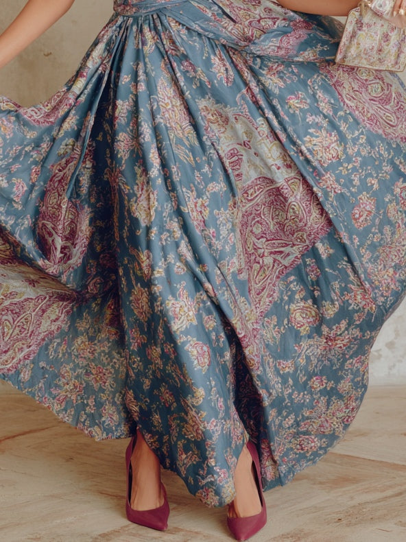 Effortless Floral Wrap Maxi Dress for Women with Halter Neck Tie Waist Flowing Skirt