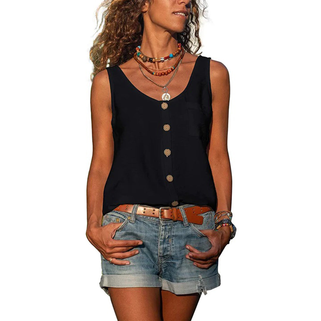 Effortless Button Front Tank Top for Women with Scoop Neck Sleeveless Relaxed Bohemian Style