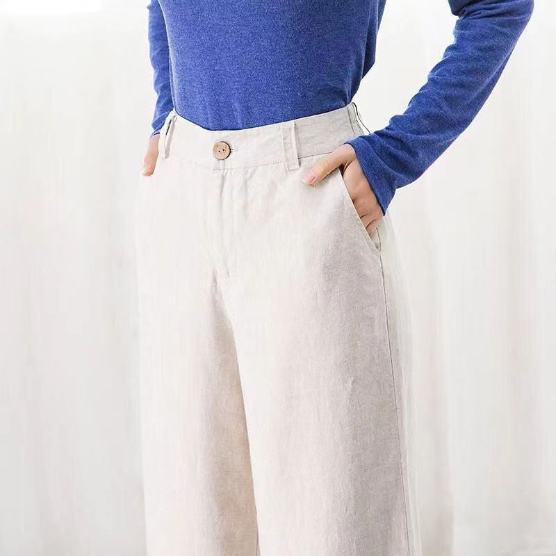 Effortless Linen Wide Leg Pants for Women with High Waist Button Front Relaxed Flowing Style