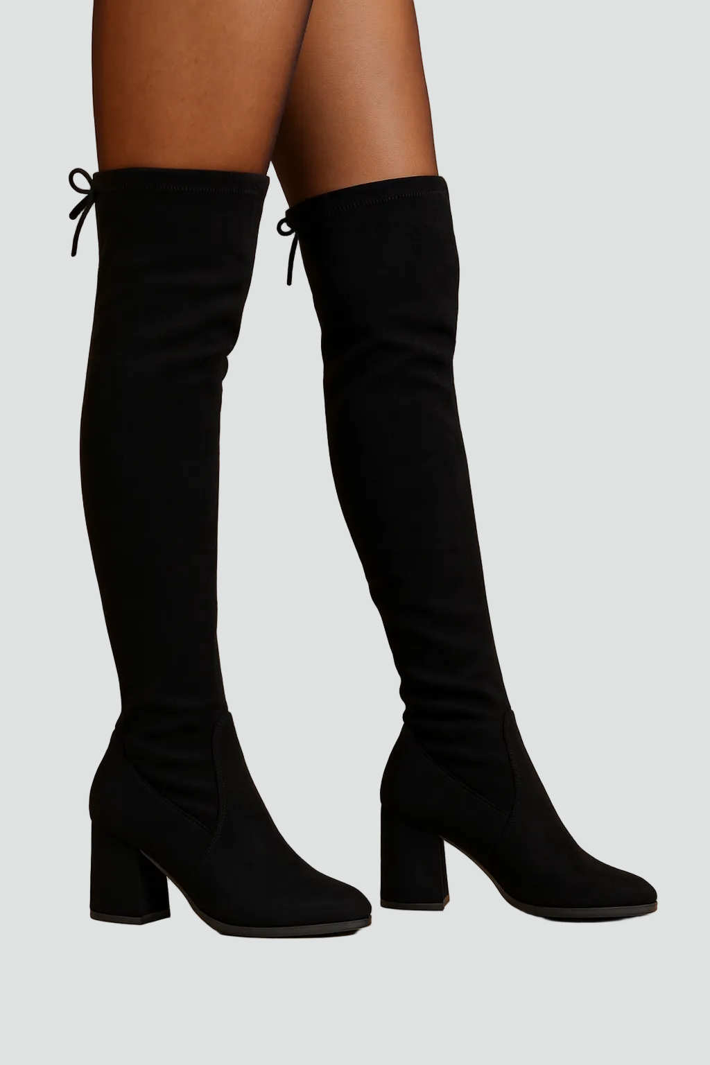 Elegant Black Over The Knee Boots for Women with Faux Suede Block Heel Round Toe Stretch Style