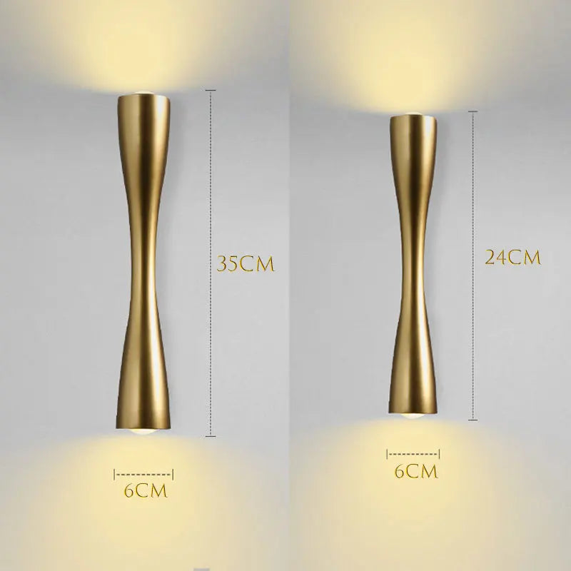 Gold Wall Lamp Nordic Up Down Hourglass Waterproof Indoor Outdoor Sconce Wall Light