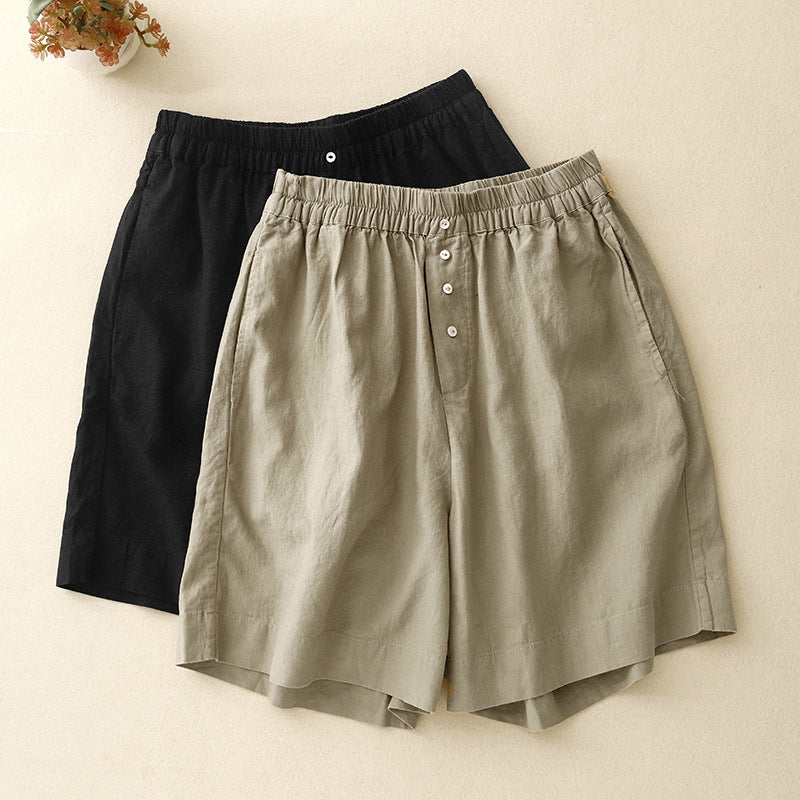 Effortless Linen Bermuda Shorts for Women with High Waist Button Front Wide Leg Relaxed Casual Style