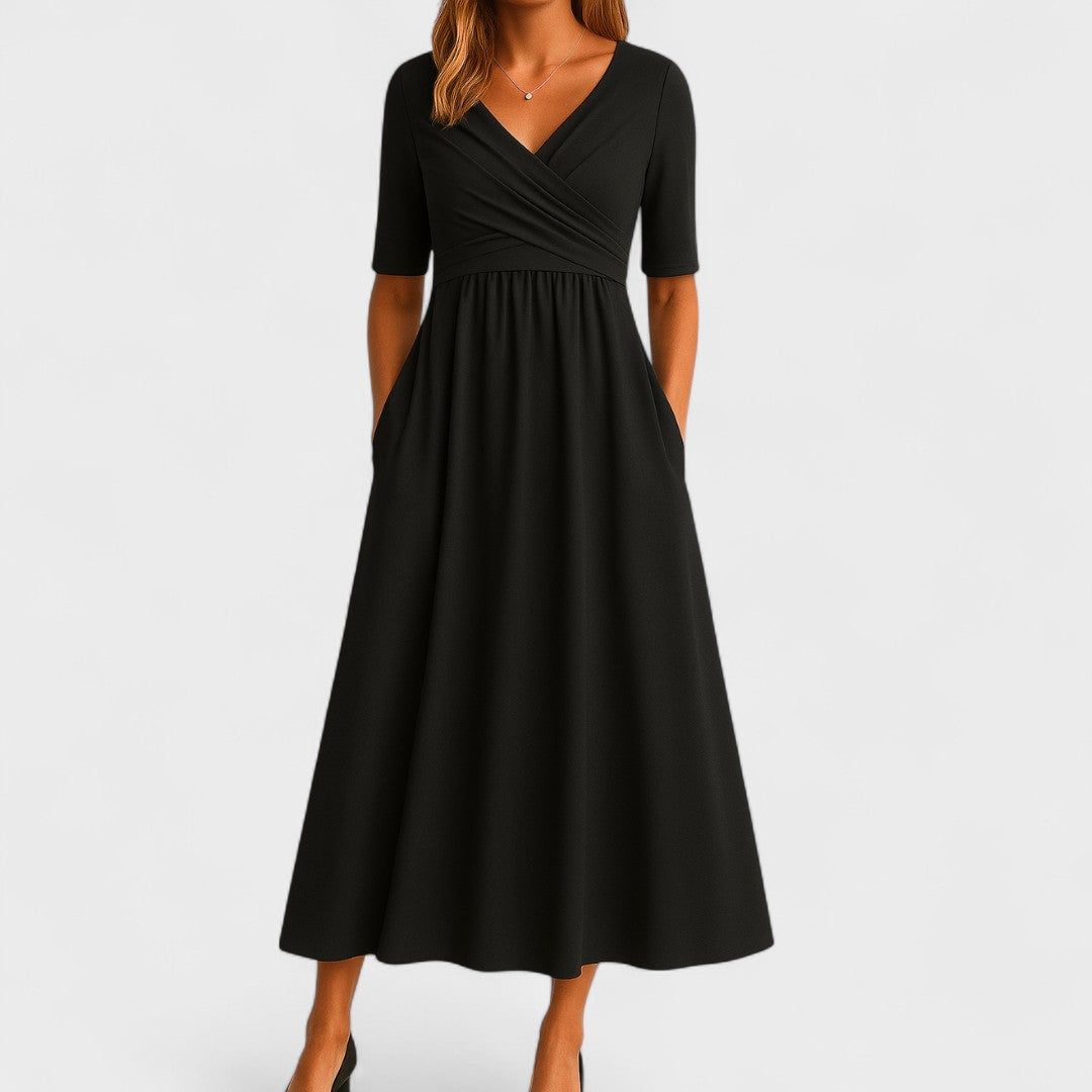 Monica | Elegant Black Tie Wedding Guest Dress for Women in A Line Wrap Style