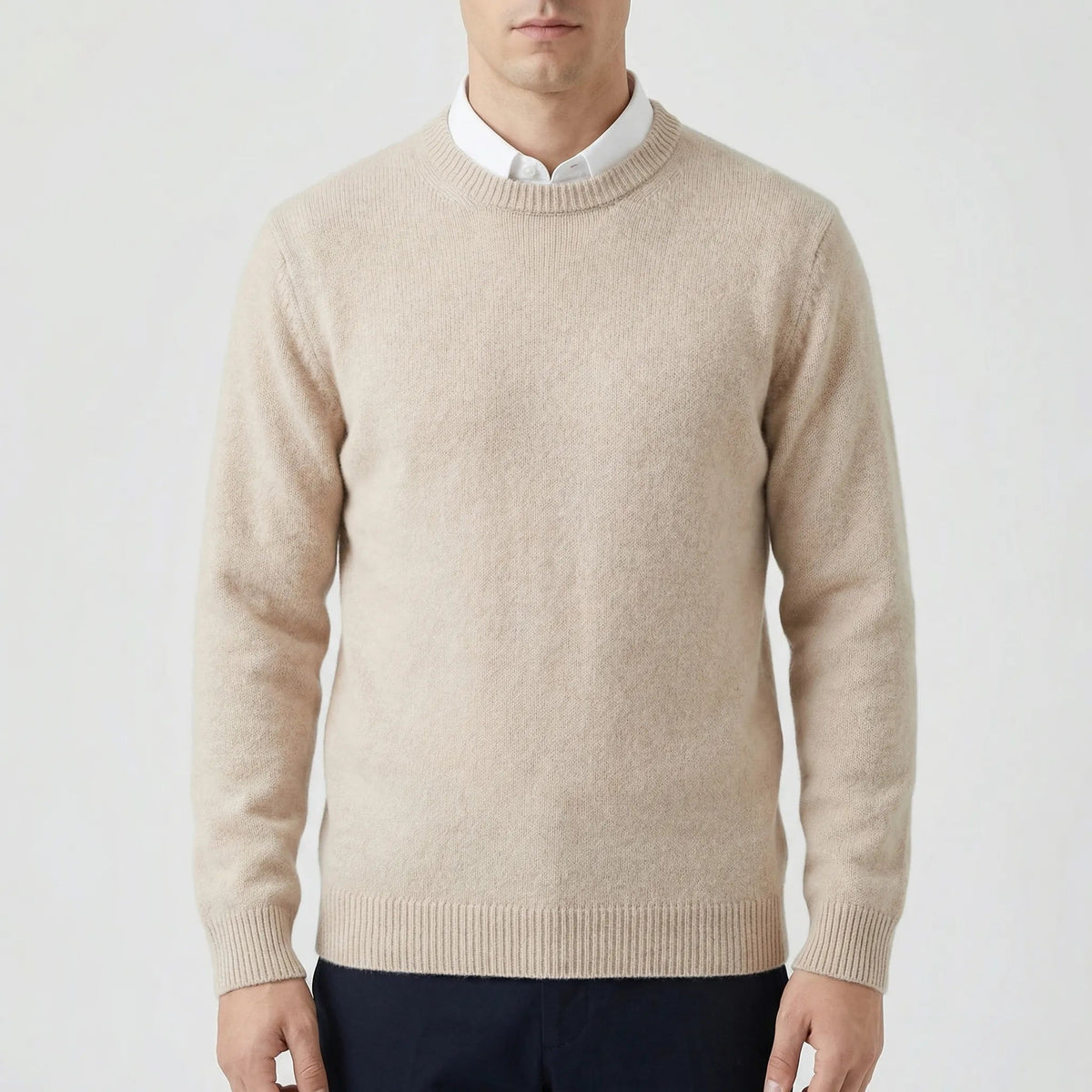 Cozy Soft Knit Crew Neck Sweater for Men with Round Neck Long Sleeve Pullover Ribbed Style