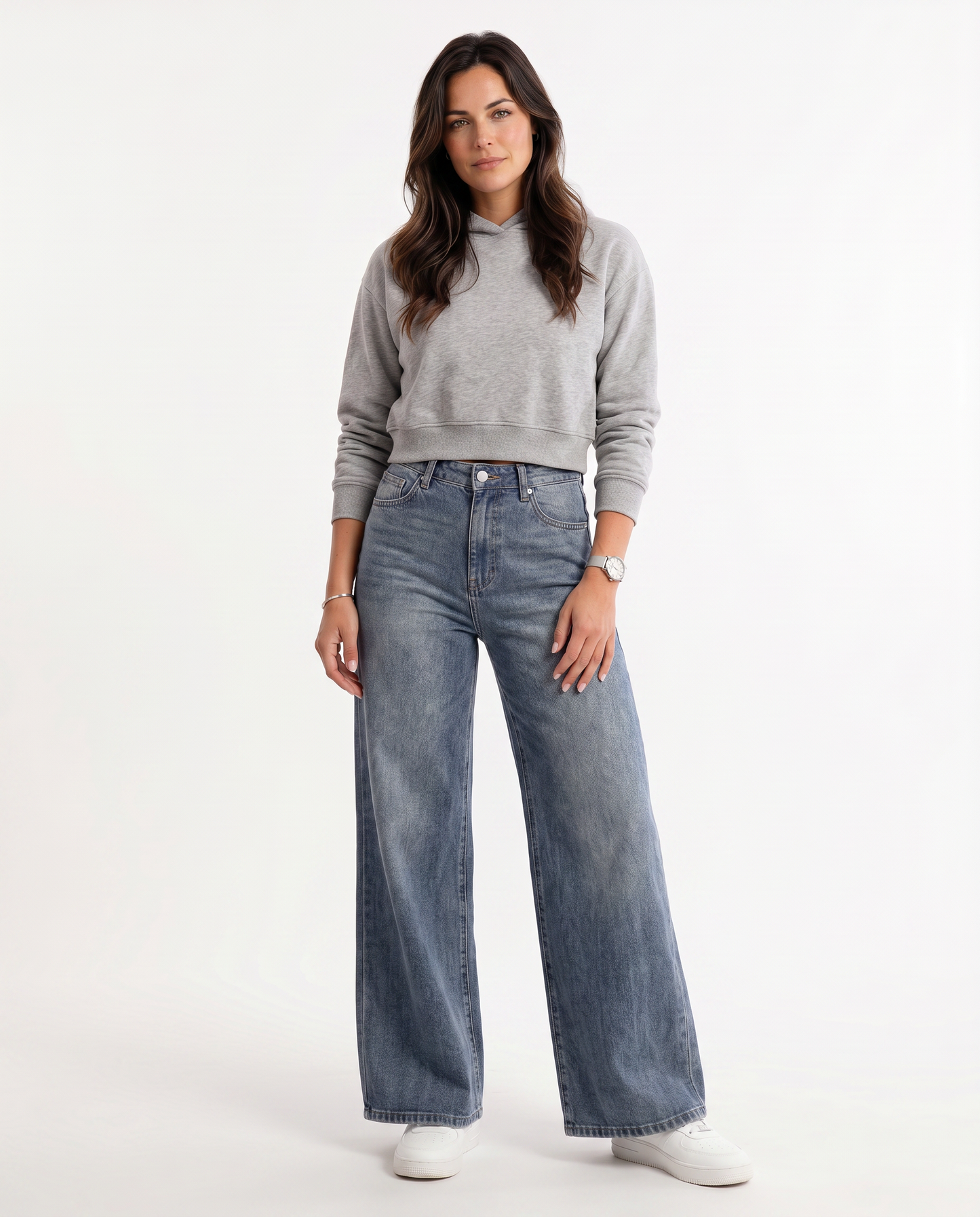 Effortless Blue Denim Wide Leg Jeans for Women with High Waist Drawstring Relaxed Casual Style
