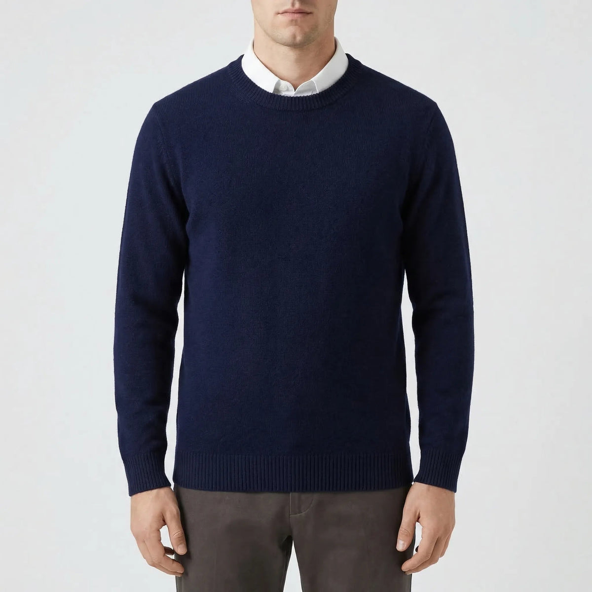 Cozy Fine Knit Crew Neck Sweater for Men with Round Neck Long Sleeve Pullover Slim Style