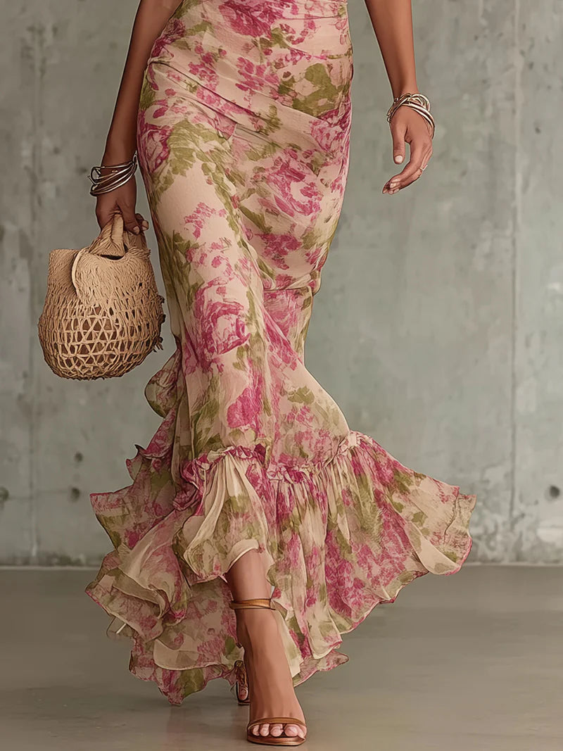 Rosalie | Elegant Pink Maxi Dress for Women with Floral Long Style