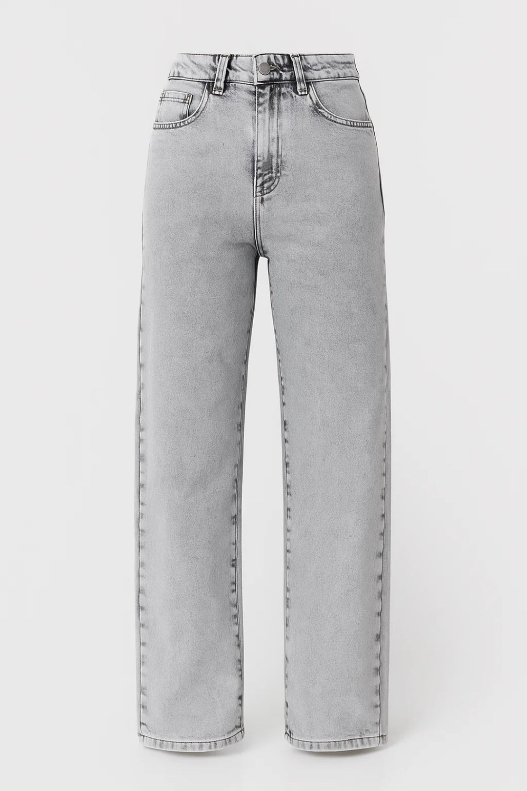 Effortless Gray Wide Leg Jeans for Women with High Waisted Button Fly Relaxed Casual Style