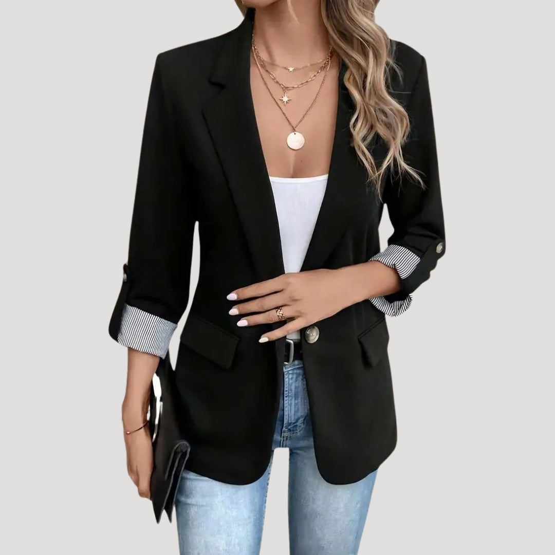 Elegant Blazer for Women with Notched Lapel Long Sleeve Roll Up Single Breasted Office Style