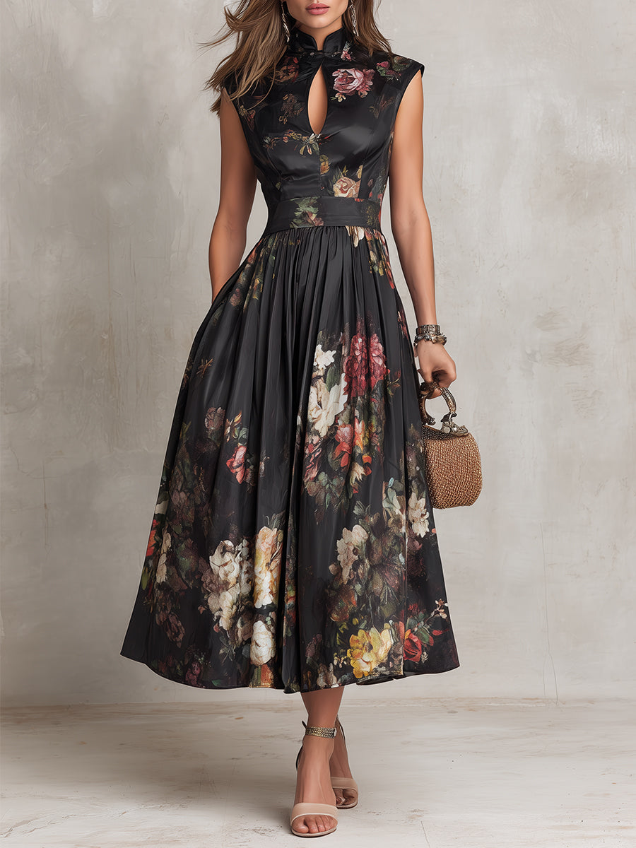 Elegant Black Floral Dress for Formal Wedding Guest Style with A Line – A Flair Boutique