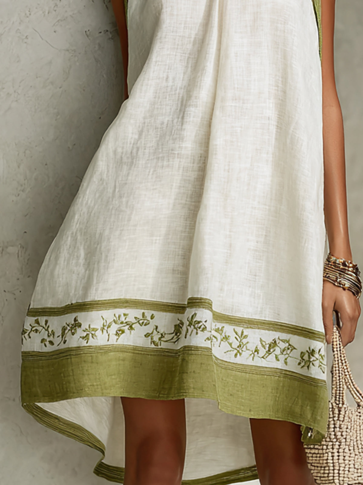 Effortless White A Line Mini Dress for Women with Halter Neck Contrast Hem