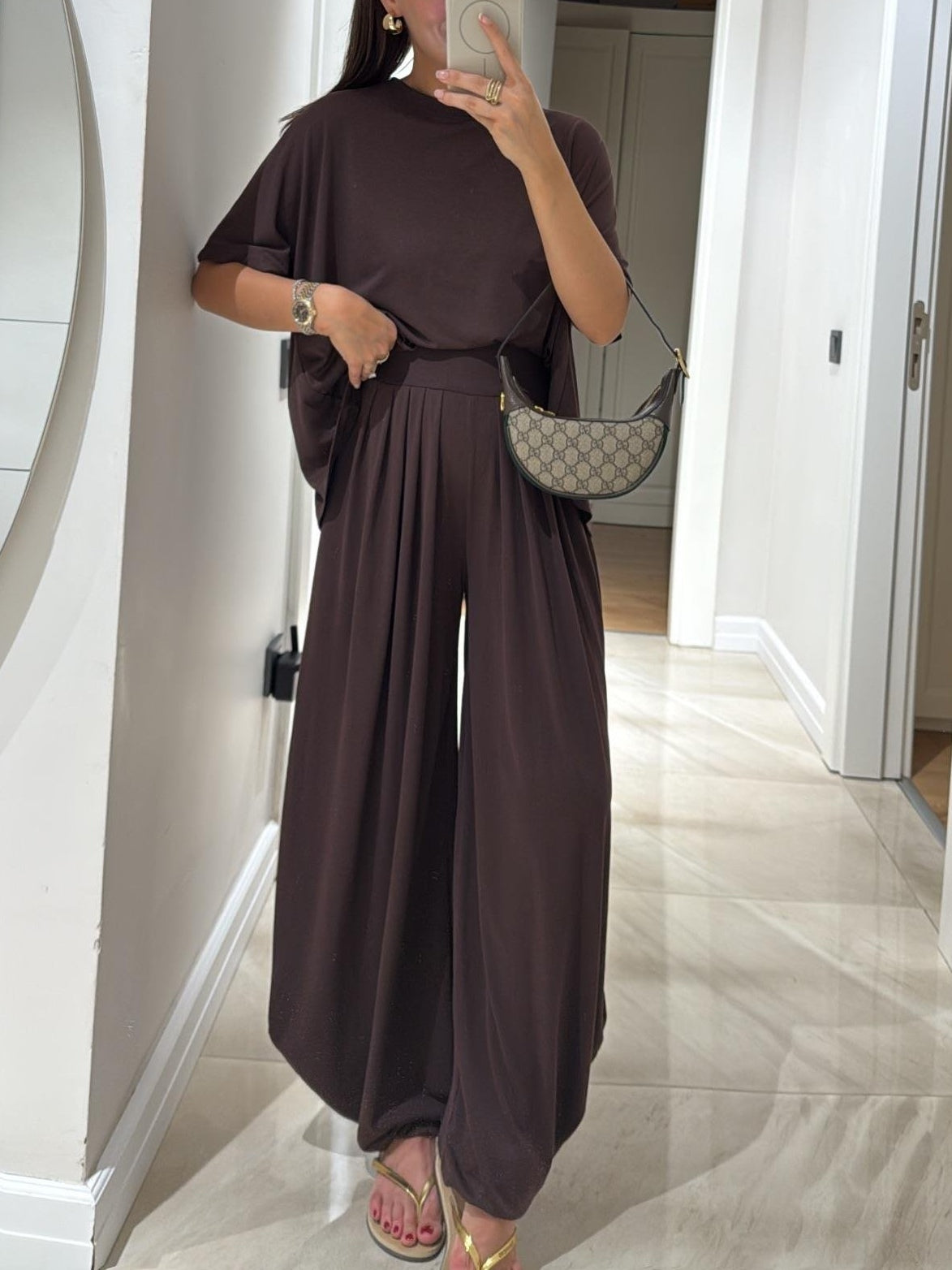 Effortless Oversized Two Piece Set for Women with Wide Leg Pleated Trousers