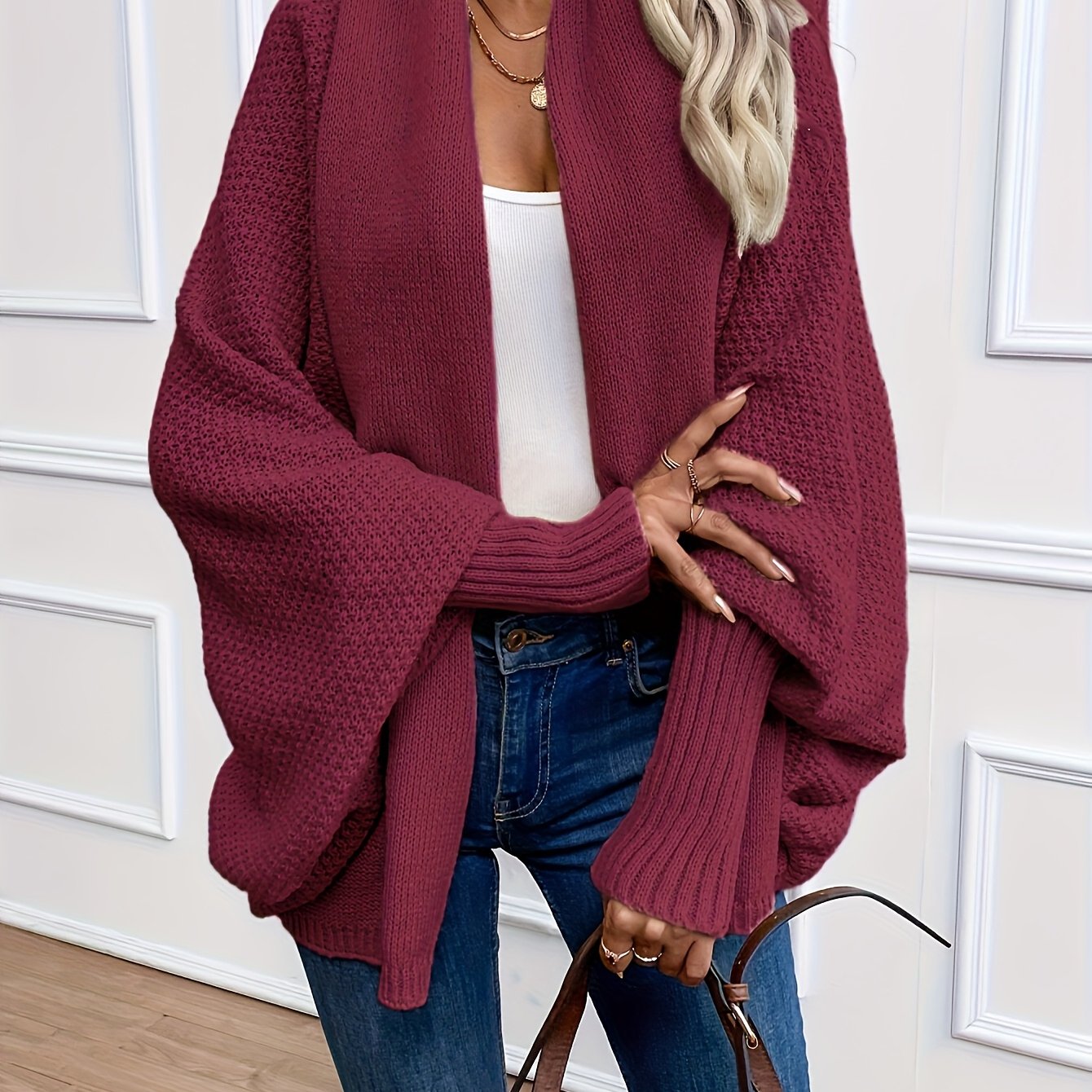 Comfortable Waterfall Knit Cardigan for Women with Shawl Collar Dolman Sleeve Oversized Relaxed Style