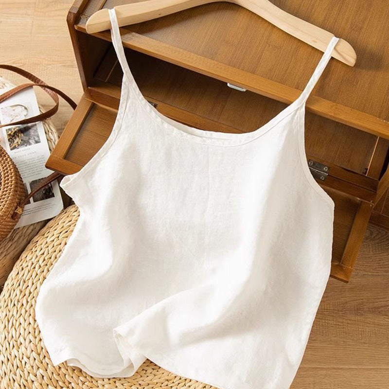 Chic Camisole Tank Top for Women with Spaghetti Strap Scoop Neck Linen Relaxed Summer Style
