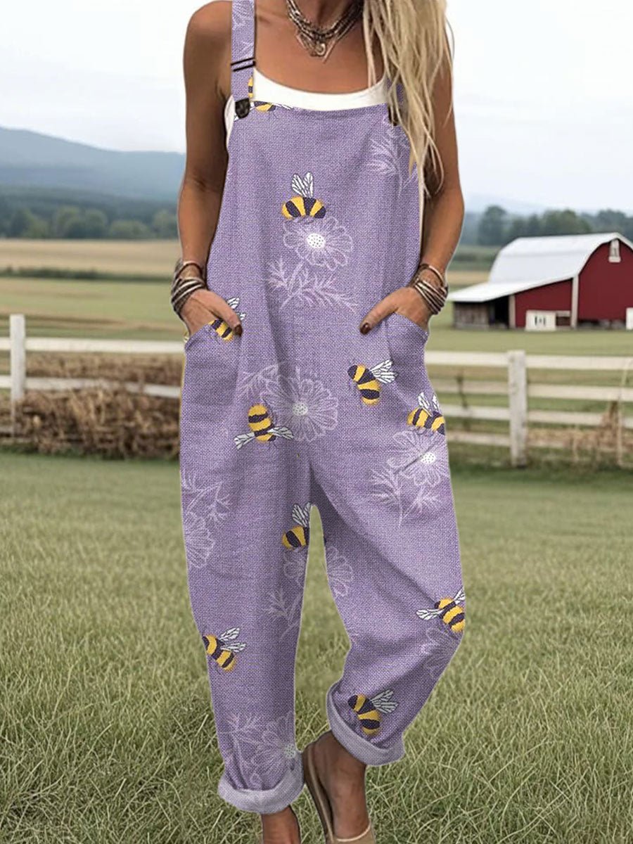 Effortless Floral Print Overalls Jumpsuit for Women with Adjustable Straps Relaxed Fit