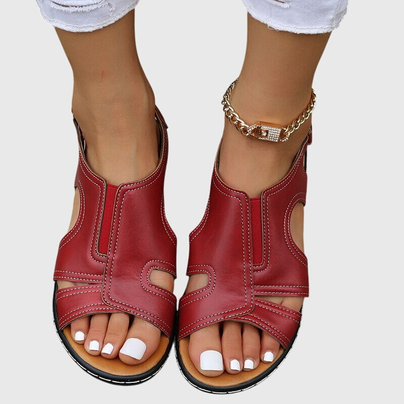 Comfortable Orthopedic Sandals for Women with Cutout Leather Upper Wedge Heel Slingback Open Toe Casual Style