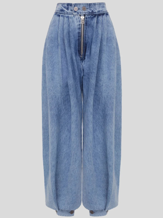 Effortless Blue High Waisted Balloon Jeans for Women with Pleated Front Zip Wide Leg Relaxed Style