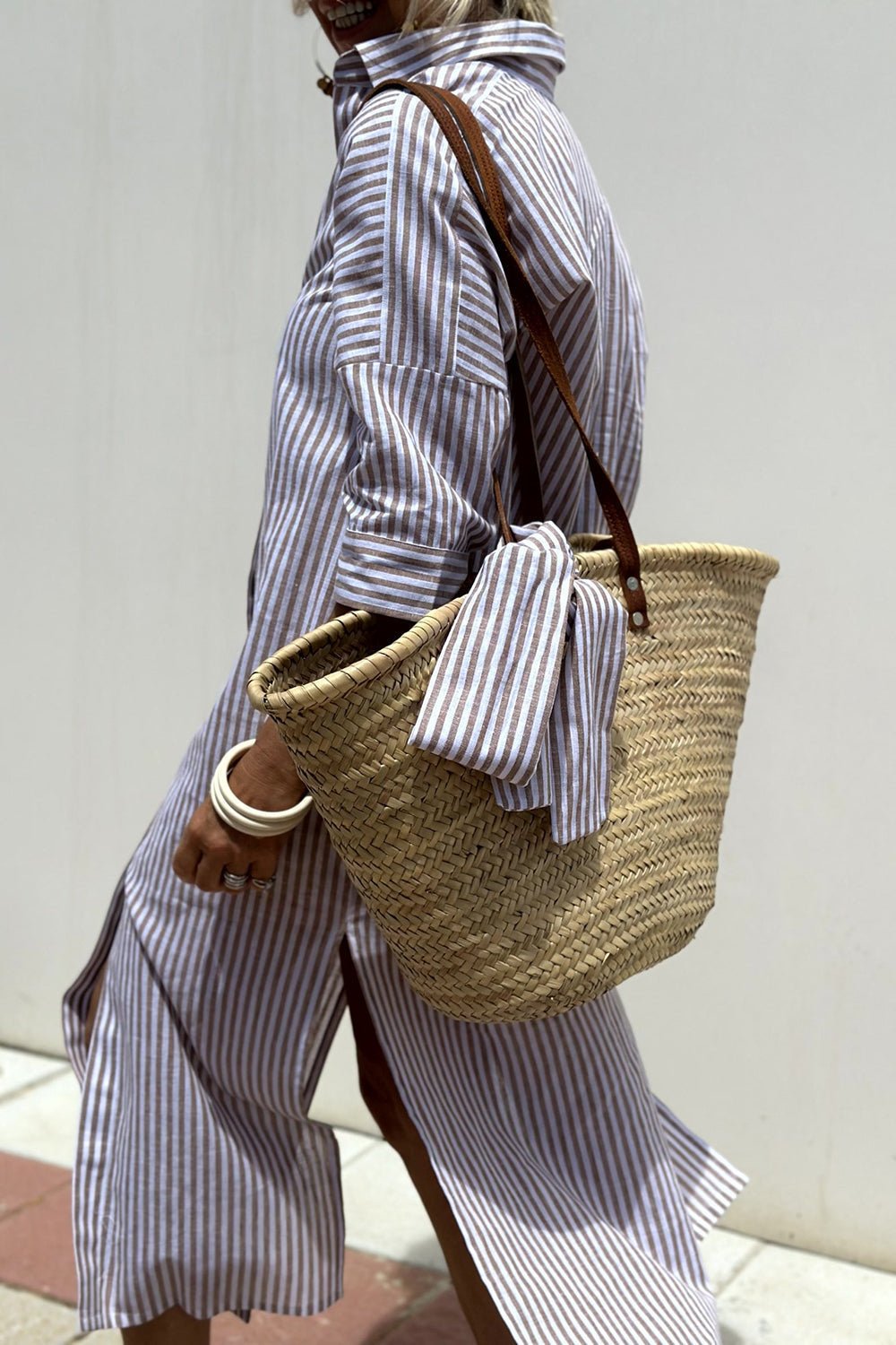 Effortless Striped Shirt Dress for Women with Collared Neck Button Front Belted Maxi Casual Style