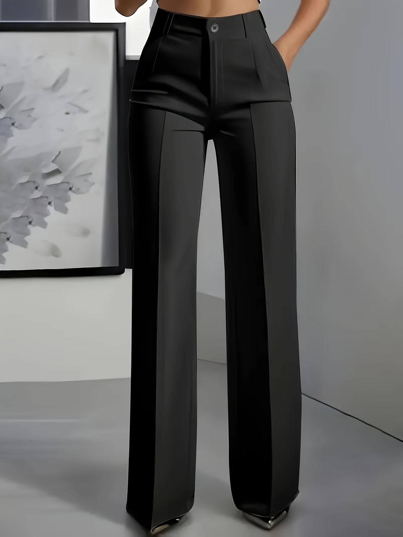 Elegant Tailored Wide Leg Pants for Women with High Waist Button Front Pleated Office Style