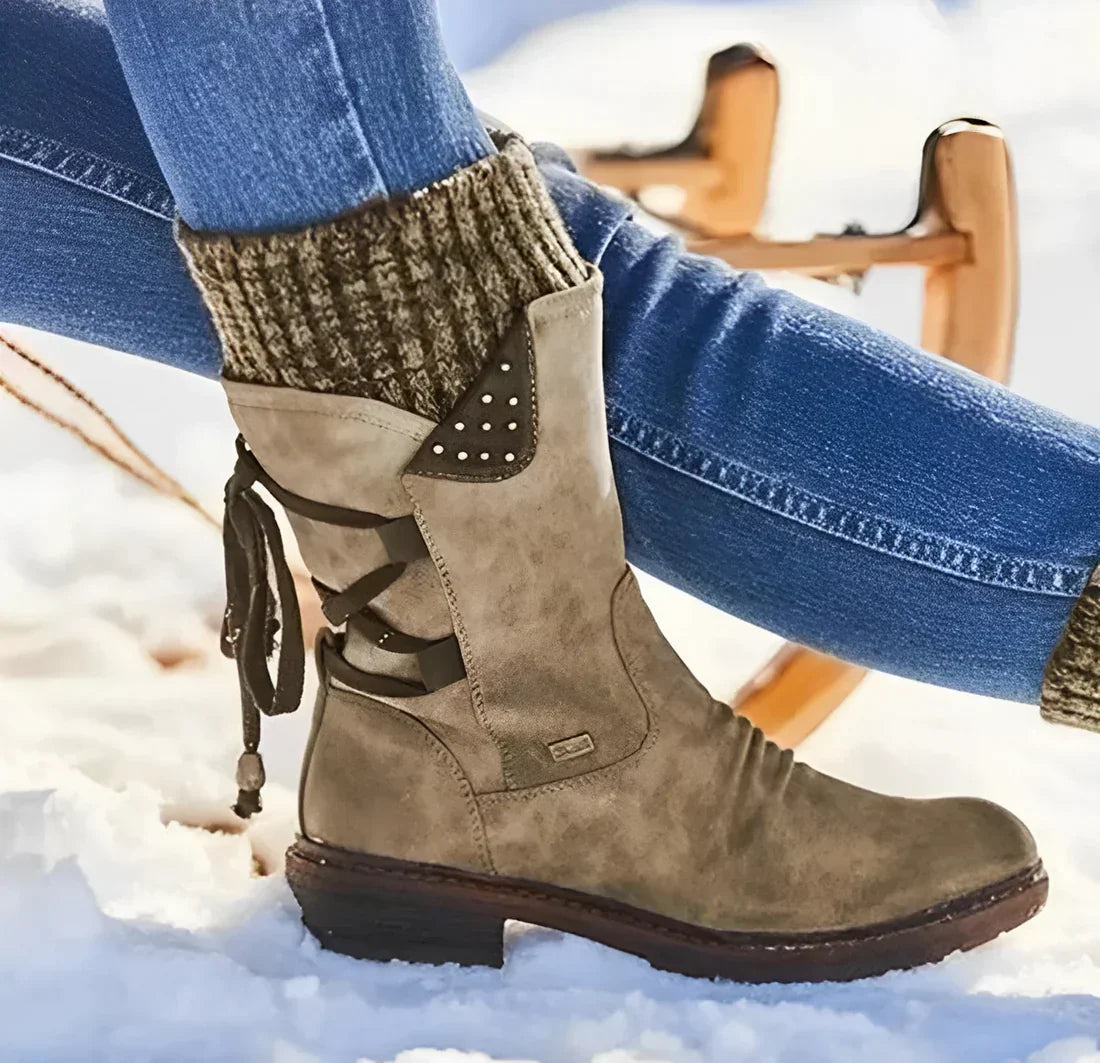 Cozy Suede Winter Boots for Women with Knit Cuff Lace Up Side Zip Style