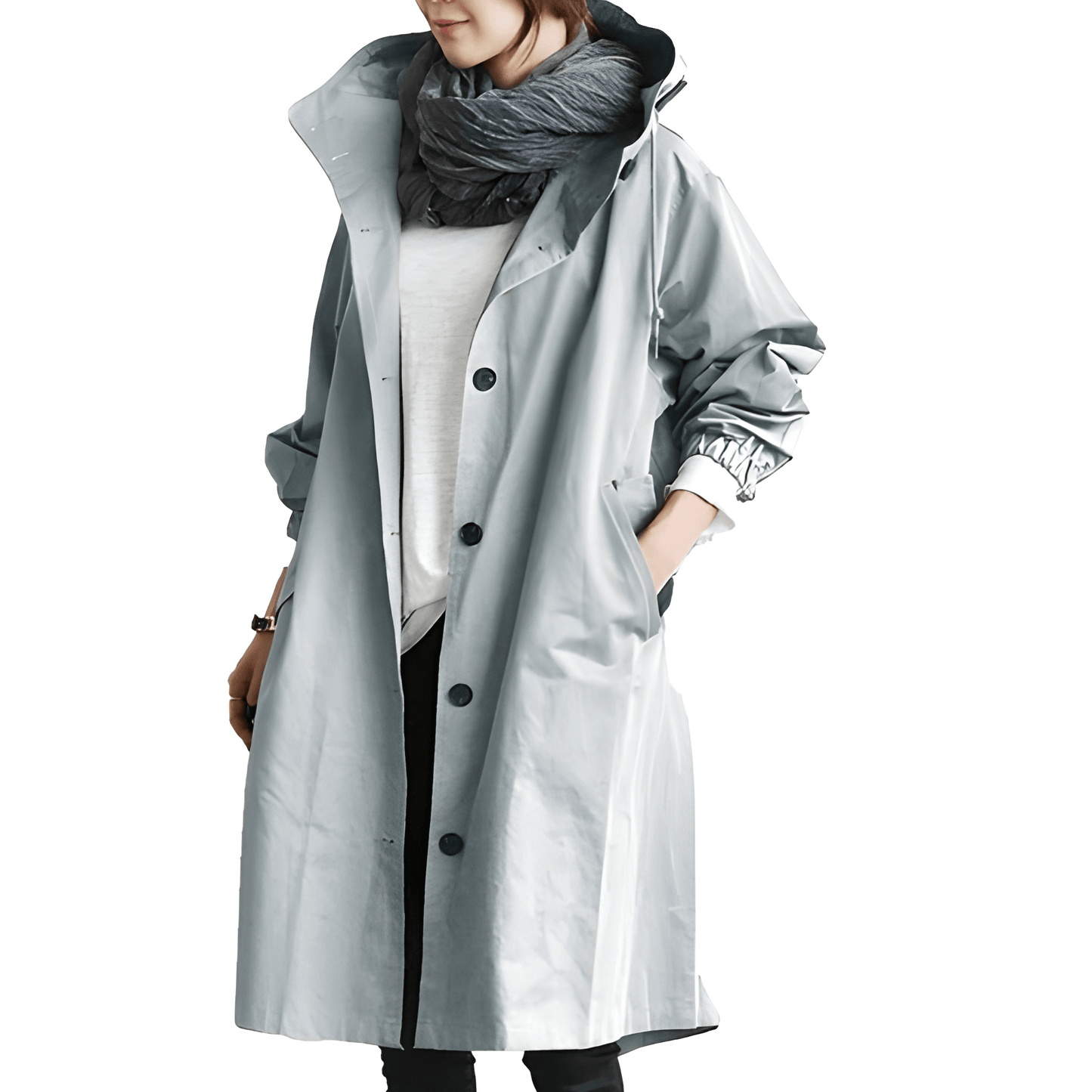 Effortless Army Green Oversized Hooded Coat for Women with Button Front Drawstring Relaxed Casual Parka Style