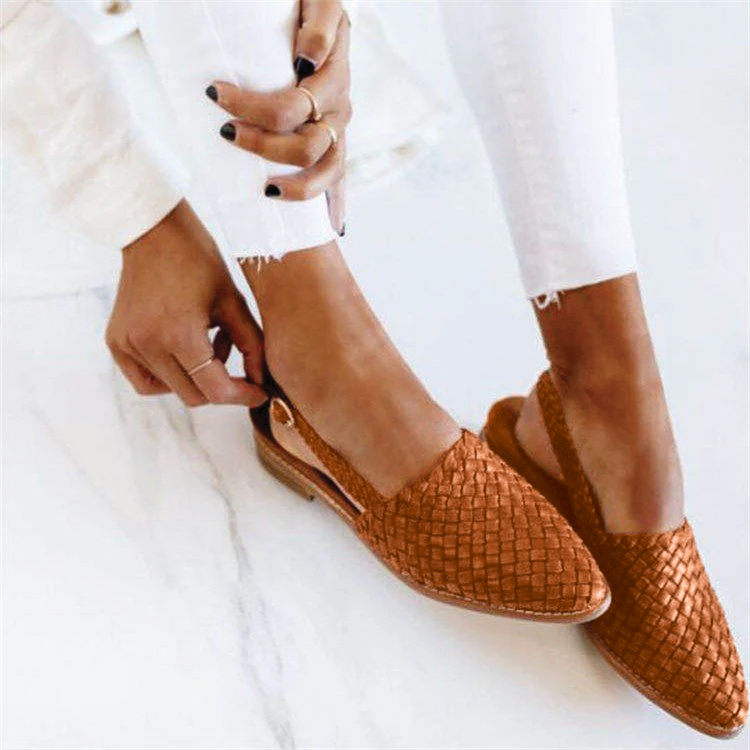 Elegant Woven Mules for Women with Pointed Toe Slip On Flat Style